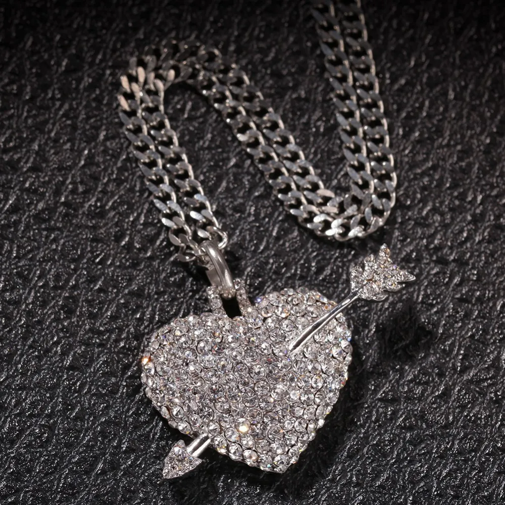 UWIN ожерелье с подвеской в виде сердца со стрелкой из нержавеющей стали, стразы в стиле хип-хоп, ювелирные цепочки для мужчин и женщин, подарки - Окраска металла: silver color