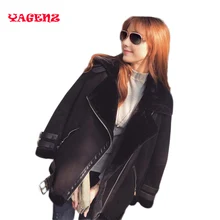 Европейская и американская мода черный мех хлопок зима искусственный мех из искусственной кожи внутри меха овчины женская мотоциклетная куртка пальто