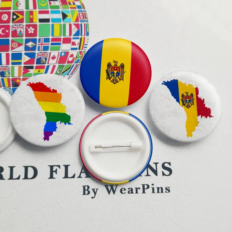 

Moldova Flag Map Tin Button Pins LGBT Gay Rainbow Pride Tin Button Badges