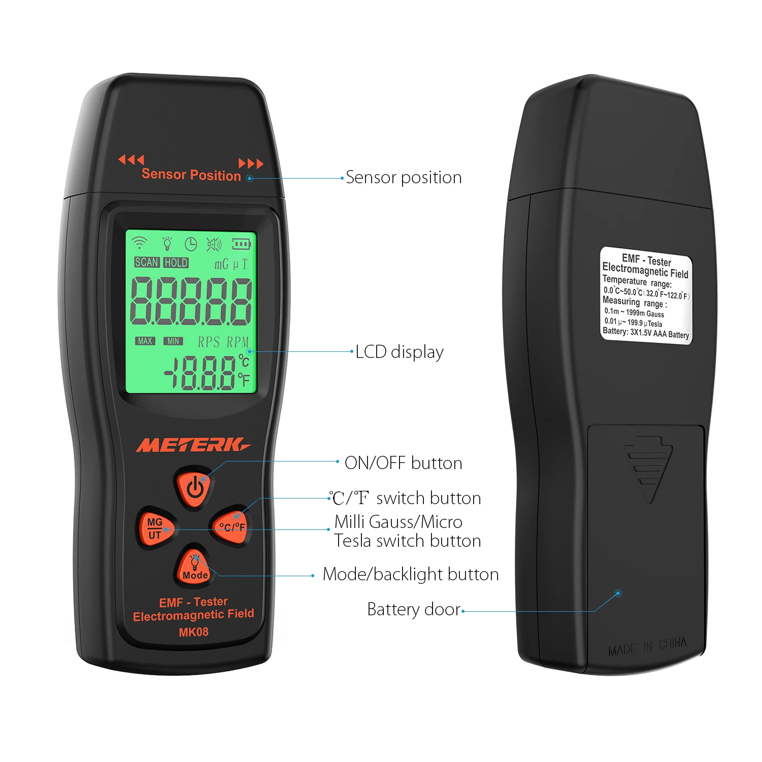 Meterk Ручной цифровой ЖК-дисплей EMF метр электромагнитного излучения тестер электрического поля дозиметр магнитного поля детектор