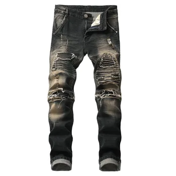 

New Fashion Men Designer Clothes Distressed Ripped Skinny Denim Biker Jeans Hip Hop Moto Bikers Slim Jeans Vintage Dropshipping