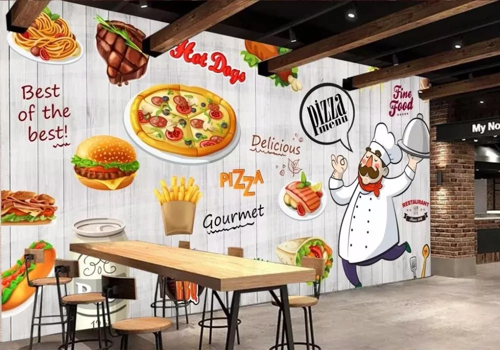 Мультфильм ручной росписью вкусные пиццы фон стены профессионального производства обои на стену плакат фото стены