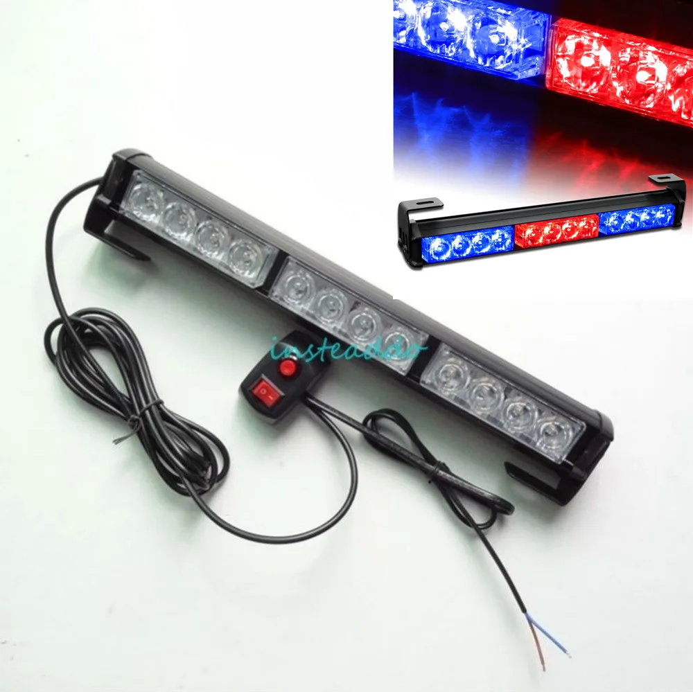 14" 12 LED Light Emergency Warning Strobe Flashing Bar Hazard Lamp Red