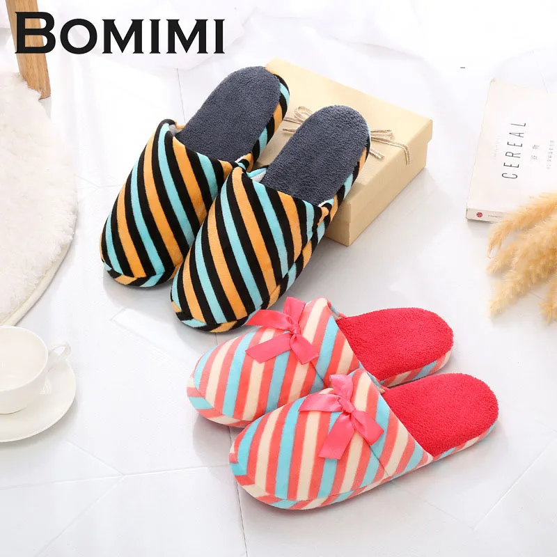 

BOMIMI Women Cotton slippers family slippers Floor Soft Slippers Female Warm Shoes Ladies Slip-On Shoes for Bedroom House