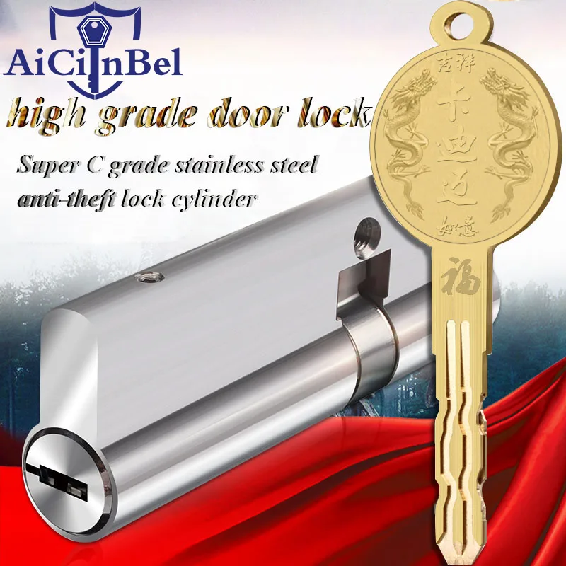 

Super C Grade stainless steel Anti-theft door Lock Core Security Lock Core Cylinders Key 70mm-90mm Door Cylinder Lock 8 keys