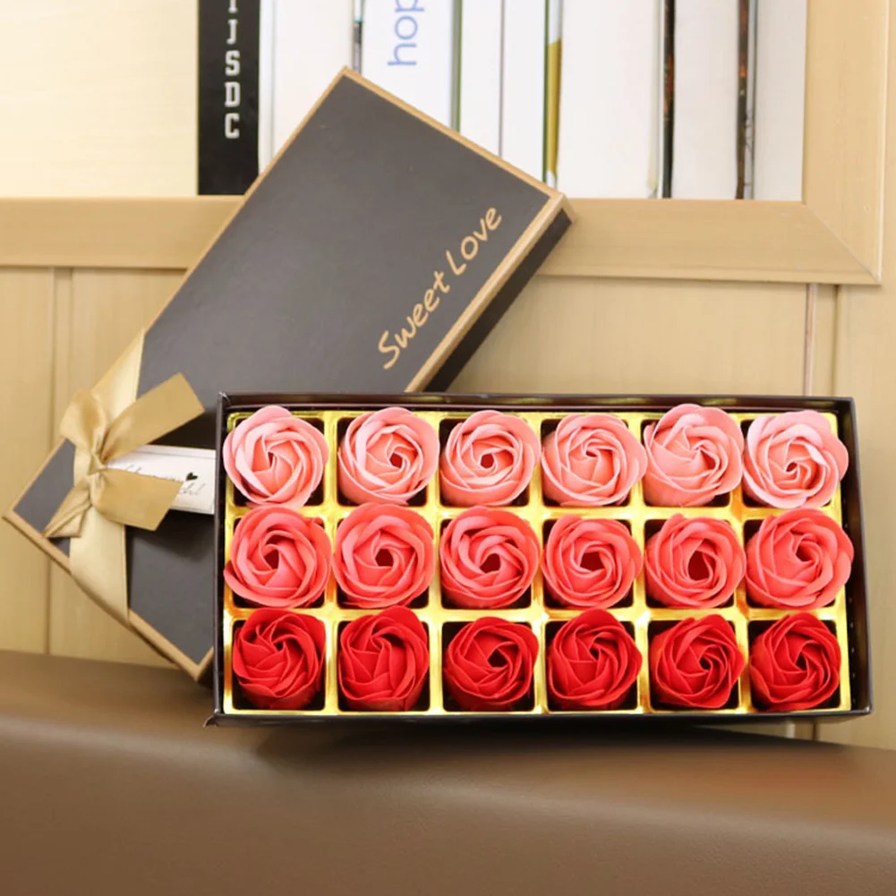 18 шт. набор День Святого Валентина искусственные цветы Роза Ванна Лепесток лицо для женщин Свадебное мыло с подарочной коробкой