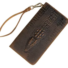 Новое поступление, мужские кошельки из натуральной кожи, винтажная дикая лошадь, кожаный Длинный кошелек с крокодиловым узором, клатч