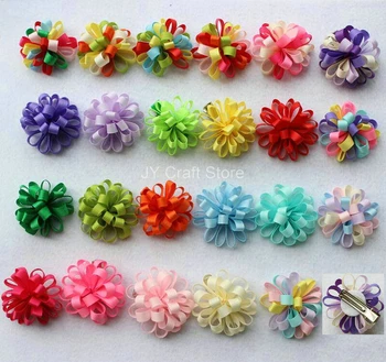 

Set of 20pcs Assorted Rainbow 4.8cm Ribbon Flower Alligator Hair Clips for girl kids Hair Accessaries Very hot wholesale