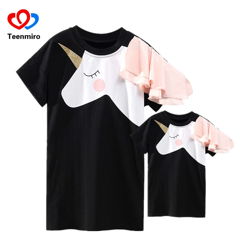 Robes famille assorties mère fille | T-shirt imprimé en 3D, vêtements amusants, robe licorne pour maman & Me