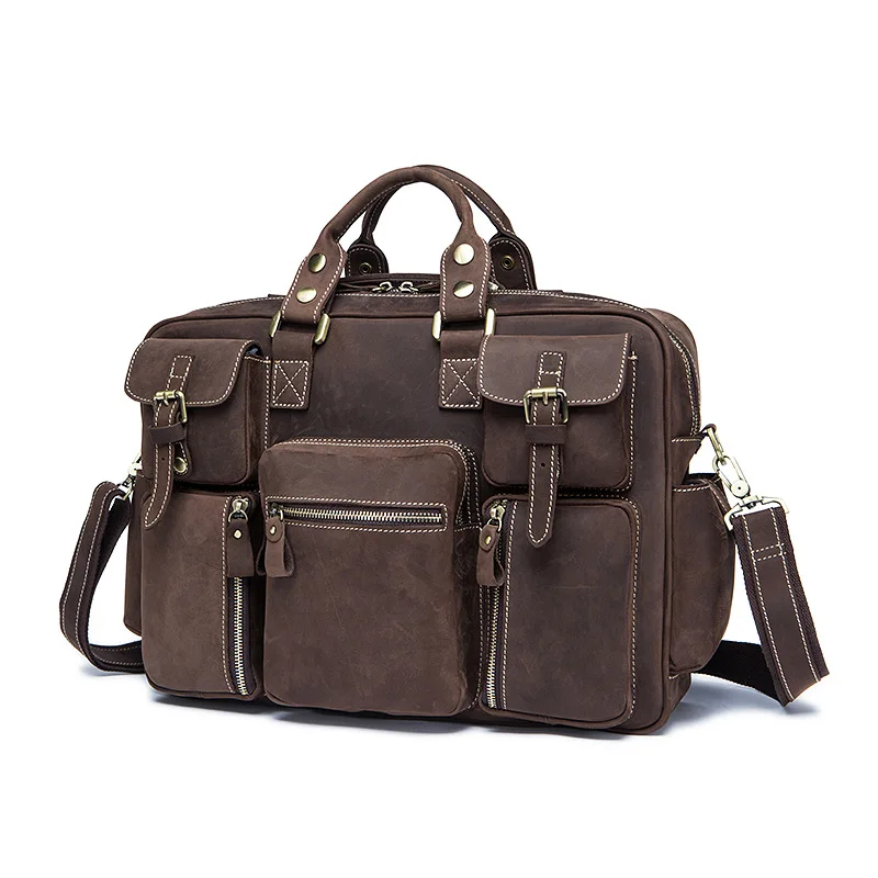 Мужской винтажный кожаный портфель crazy horse, 16 дюймов, натуральная кожа, деловая сумка из коровьей кожи, сумка-мессенджер для ноутбука, большая рабочая сумка-тоут