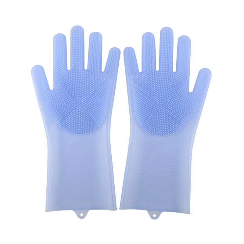 Кухонные силиконовые чистящие перчатки, волшебные перчатки для мытья посуды, щетка для домашнего хозяйства, резиновые перчатки для мытья посуды в машине, щетки для домашних животных - Цвет: light blue