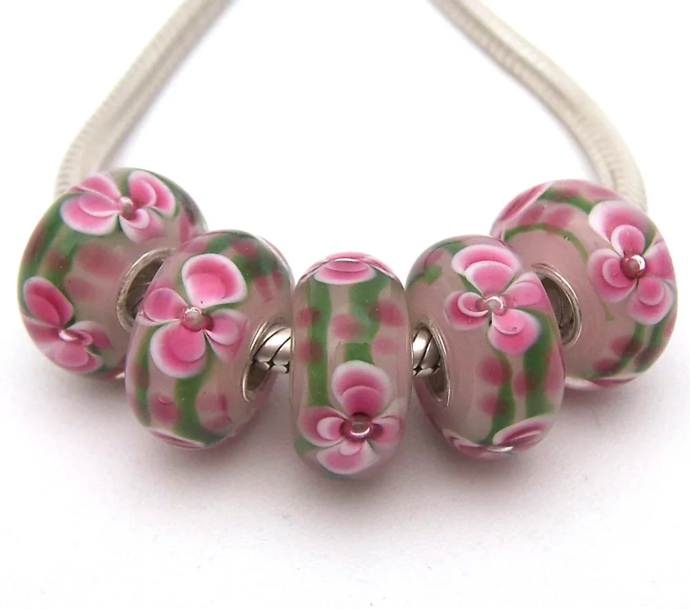 

SBJWG392 5PCS 100% S925 Sterling Silver Beads Murano Glass beads Fit European Charms Bracelet charms diy jewelry Lamp work