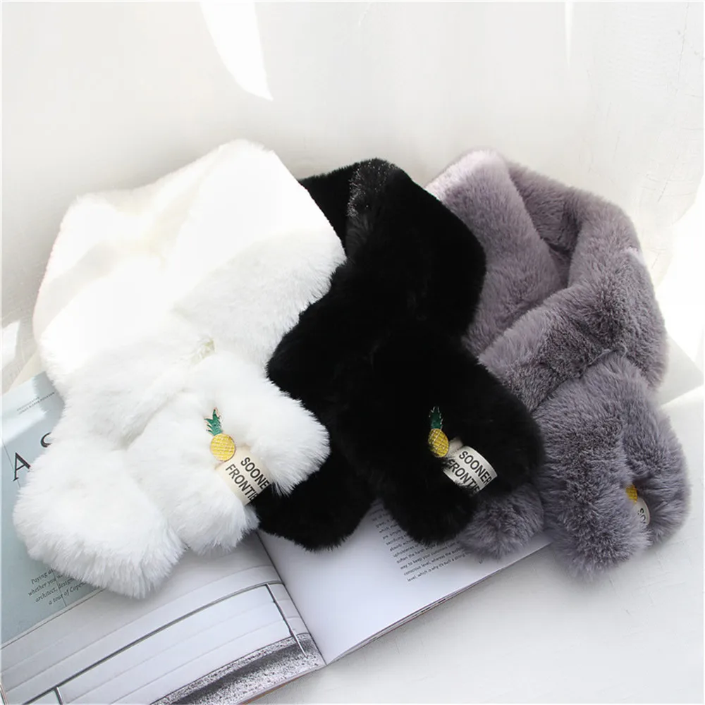 Women Girls Faux Fur Scarf Winter Plush Collar Neck Scarves Warm Fluffy