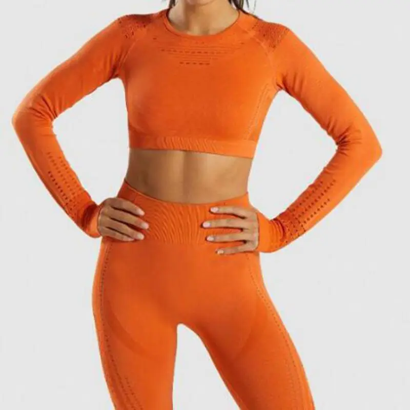 Quentes sem Costura Novas Mulheres Oco-para Fora Malha Esportes Yoga Camisas Mangas Compridas Topos Energia Fitness Ginásio Treino T-shirts