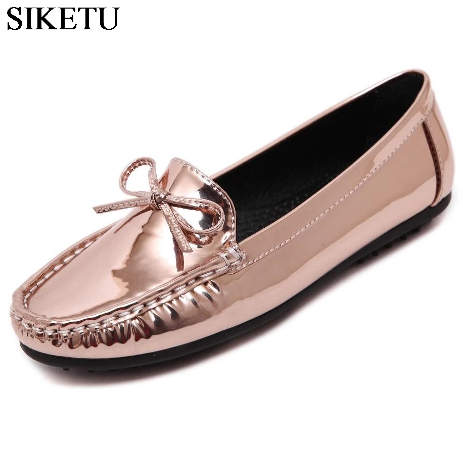 SIKETU Luxury Brand Pu Leather Loafers Shoes Women Bowtie Flats Slip-on Soft Moccasins Breathable Driving Flat Ladies Shoes EU40 siketu best gift baby flats tassel soft sole cow leather shoes infant boy girl flats toddler moccasin bea6624