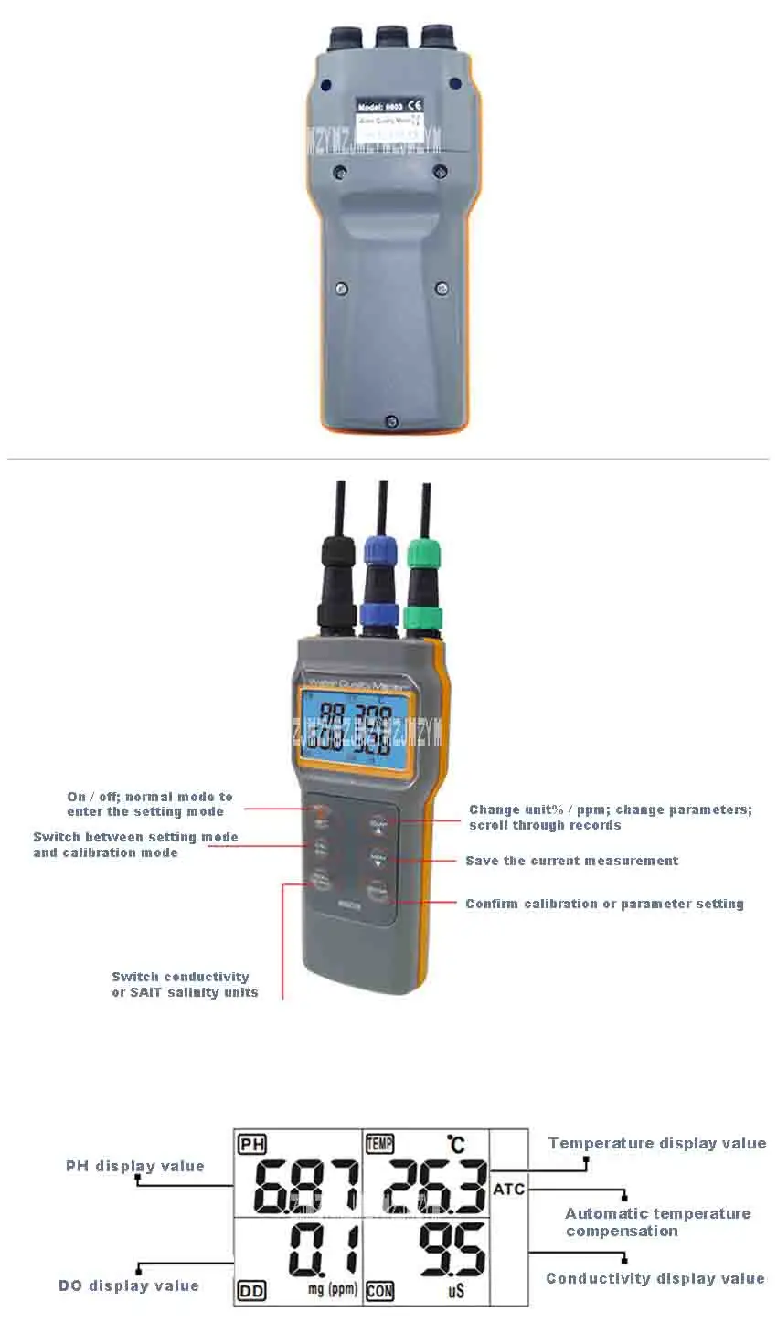 ZJMZYM портативный AZ-8603 Измеритель Растворенного кислорода с качеством воды растворенный кислородный тестер PH Измеритель проводимости солености