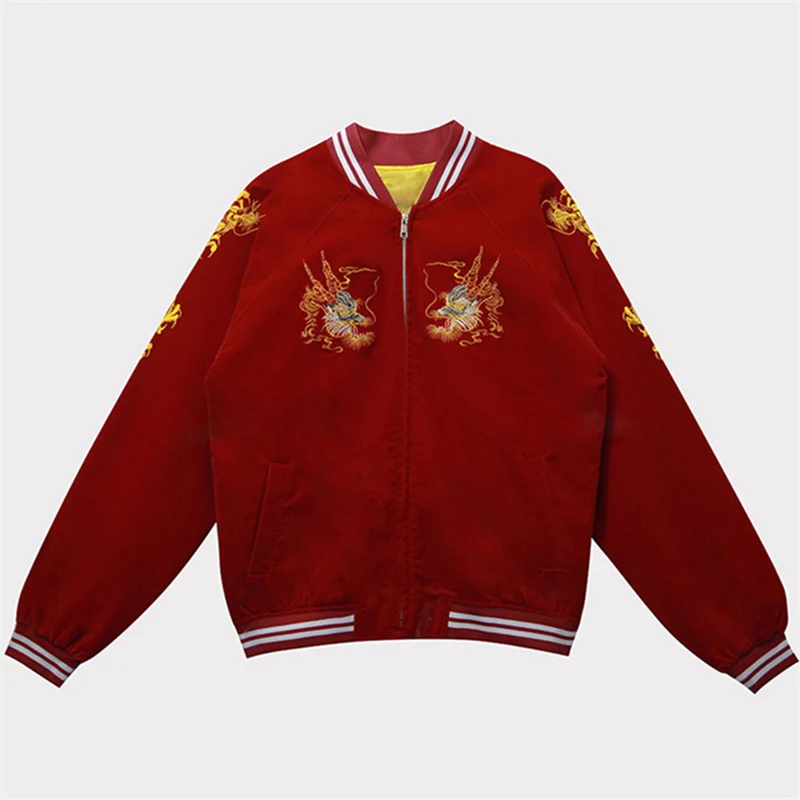 buy Autumn winter punk embroidered dragon bomber jacket baseball uniform jacket female loose bf wind st