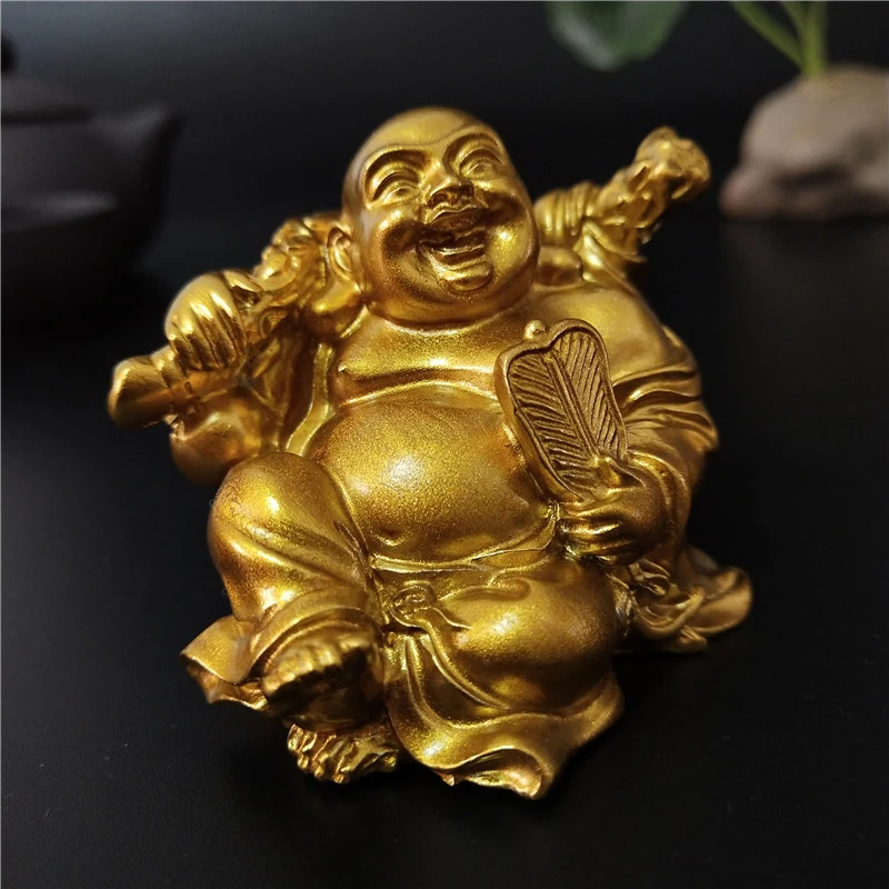 Золотая Сидящая статуя Майтрея смеющаяся статуя Будды скульптуры статуэтки украшения фэн-шуй сад украшение дома статуи Будды