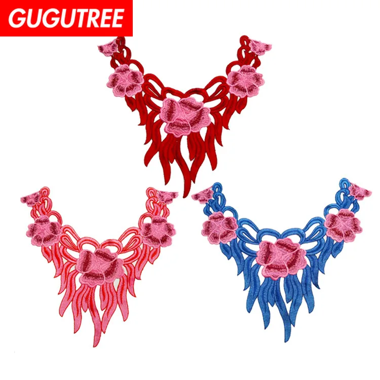 

GUGUTREE embroidery big collar patches flower patches badges applique patches for clothing ZM-21