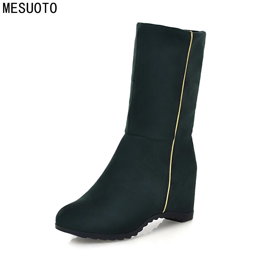 

MESUOTO New Soft Fold Nubuck Suede Short Spring Autumn Boots Woman insert hidden wedge heel non-slip fashion Shoes Plus Size