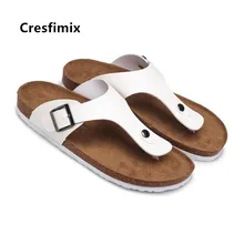 Cresfimix male fashion high quality pu leather plus size flip flops men cool comfortable spring anti skid white flip flops a5348