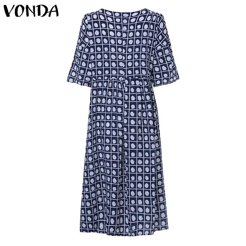 Длинное летнее платье макси VONDA, повседневное свободное платье с круглым вырезом и принтом, модное пляжное праздничное платье с коротким рукавом, сарафан размера плюс S-5XL