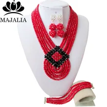 Модные туфли в Африканском нигерийском стиле на свадьбу бусины комплект ювелирных изделий с красными кристаллами колье, свадебные украшения комплекты GG-617