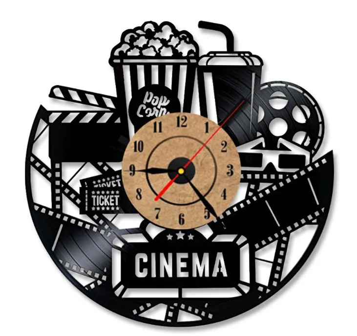 Cinema Production Clock Movie Theater Sign Popcorn Vinyl ...