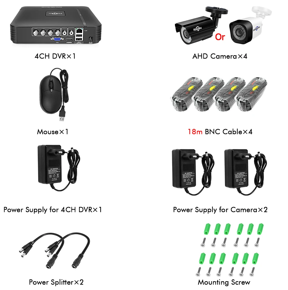 Hiseeu система видеонаблюдения 4CH 720 P/1080 P AHD камера безопасности DVR комплект CCTV Водонепроницаемая наружная домашняя система видеонаблюдения HDD