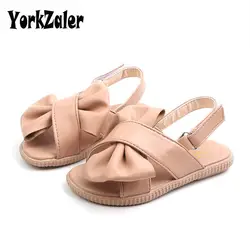 Yorkzaler детские сандалии лето для девочки розовый белый бантом плоские детская обувь для малышей искусственный Повседневная кожаная обувь