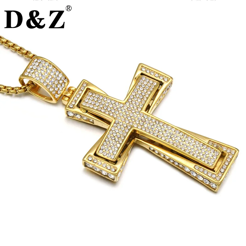 D &amp Z Iced Out два слоя проложить кулон крест со стразами ожерелье золотого цвета из