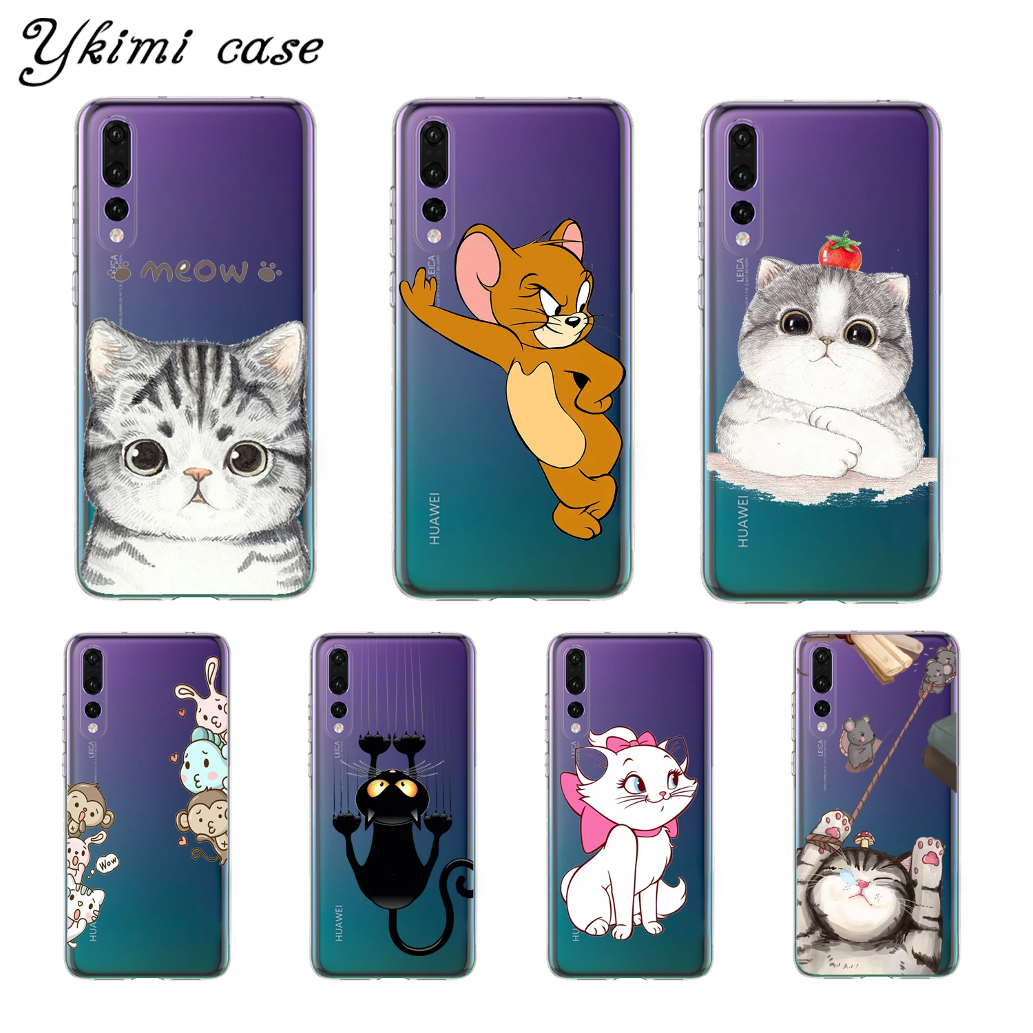 

Cute Cartoon Cat Case For Huawei P8 P9 Lite 2017 P10 Plus P20 P30 Lite Pro Case Cover Transparent Soft Silicone TPU
