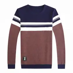 Осень 2018 г. новый большой код круглый воротник свитер молодых для мужчин модные манжеты рубашка в полоску пуловеры для женщи