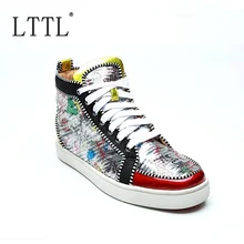 LTTL Luxury Glitter High Top Sneakers Men Leather Sneakers Fashion Lace-up zapato hombre Mens Trainers Casual Flats Shoes