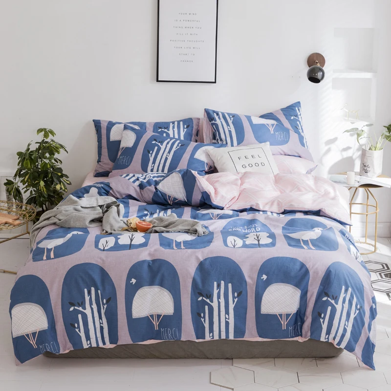 

Papa&Mima Pastoral style bedding set Trees and goose print 100% Cotton Queen size duvet cover flat sheet pillowcases