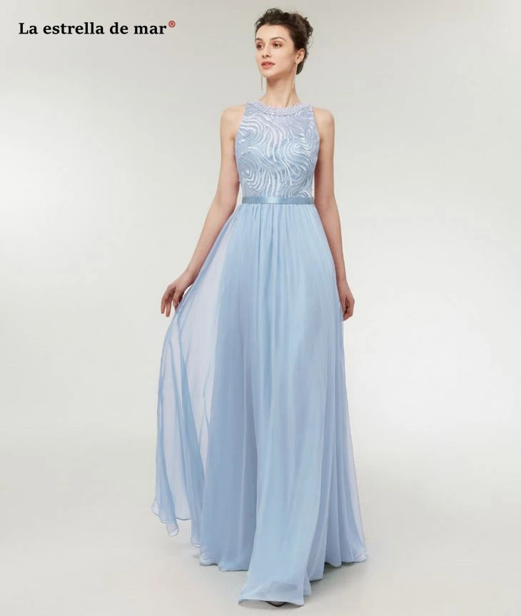 Vestido madrinha глубокое круглое декольте шифон Кристалл линия Бургундия шампанское Румяна Серебро Белое Платье для подружки невесты длинные