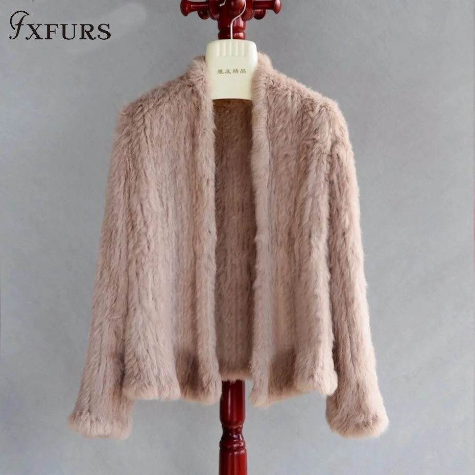 FXFURS натуральный мех кролика пальто модные меховые куртки зимняя теплая верхняя одежда кролика меховой кардиган женский стиль - Цвет: lotus powder