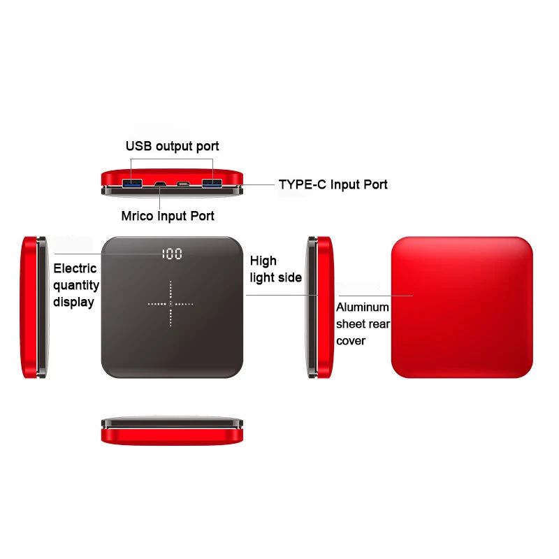  Cargador inalámbrico Ultra fino mi ni portátil 8000mAh QI para xiaomi mi iPhone de carga rápida bat