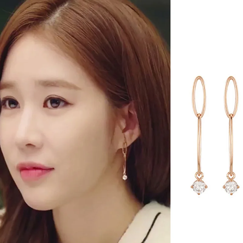 

Trendy Korean Earring Simple Design Rose Golden Color Ear Jewelry Crystal Jewelry Women Geometric Pendientes