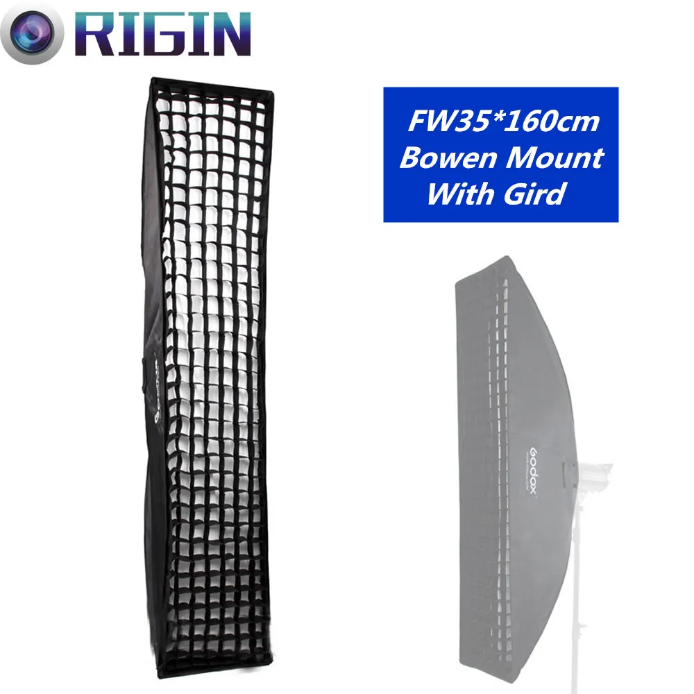 Godox 13.8"x 63"/35*160cm Studio Strobe Flash Photo Reflective Rectangular Softbox FW35*160 Diffuser With Gird For Bowen Mount