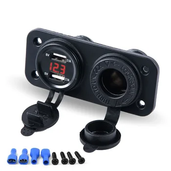 

Car Motorcycle Dual USB Charger 12V/24V Cigarette Lighter Socket LED Voltmeter
