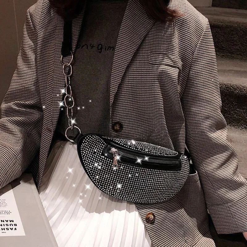 

2019 Holographic Women Fanny Pack Belt Bag Shiny Rhinestone Hologram Waist Bags Travel Shoulder Bag Party Rave Hip Bum Bag