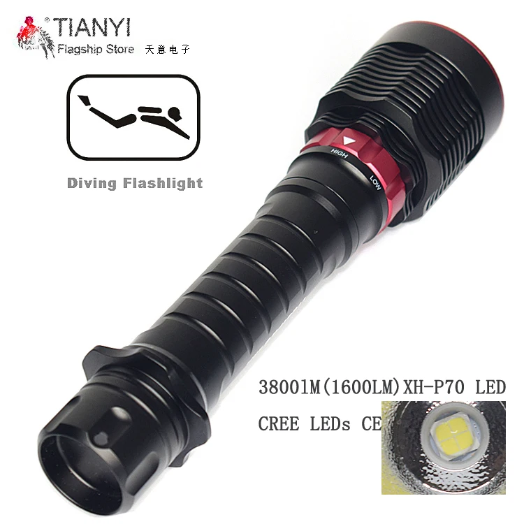 مصباح غوص كري XH-P70 LED 7200LM led الغوص مصباح يدوي مصباح مقاوم للماء الغوص غاطسة تحت الماء 100 M العمل الشعلة ل 32650
