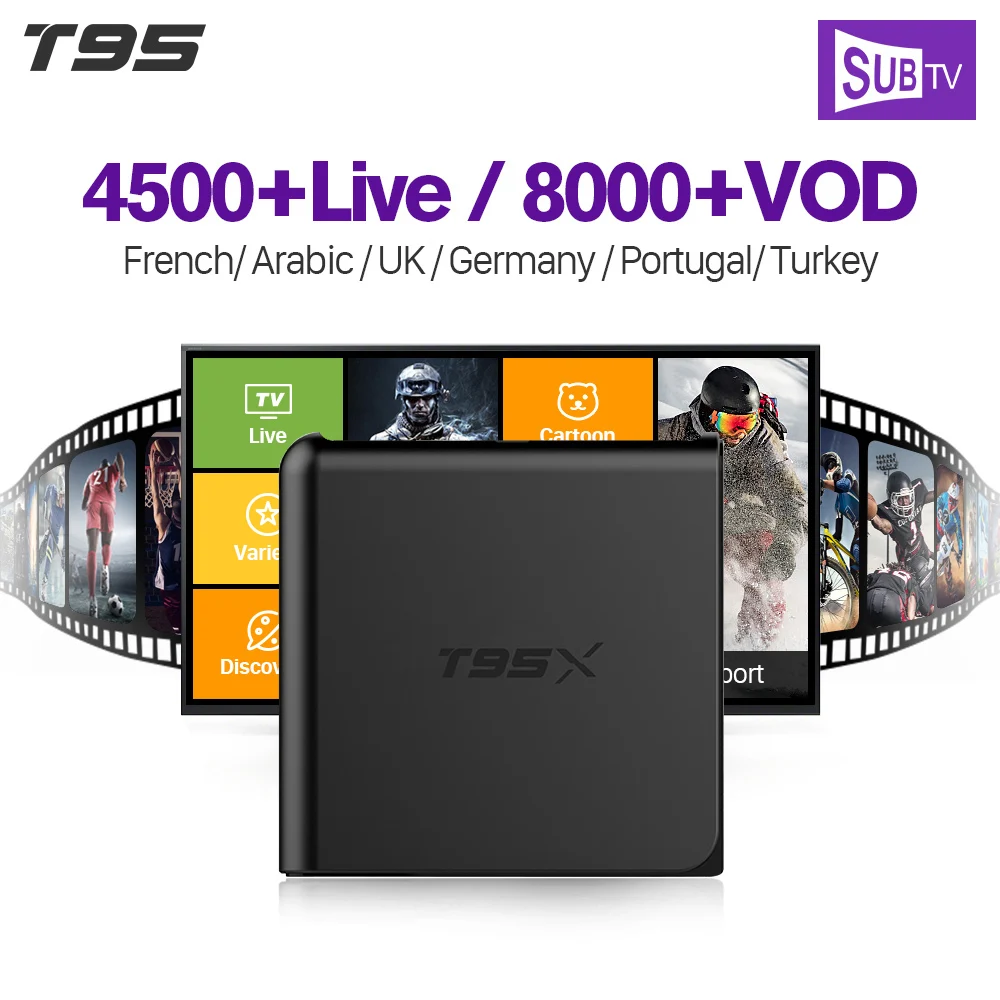 

IPTV French Full HD T95X Set Top Box With SUBTV Subscription IPTV French Arabic Belgium Canada Turkey Poutugal IPTV Italia