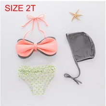 Летний детский купальник+ шапочка, комплект бикини, модная одежда для маленьких девочек, 2-6 лет, милый купальник с бантом