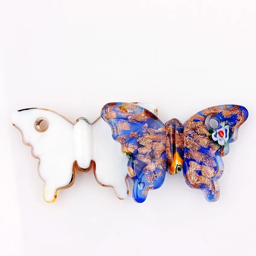 6 шт. ручной работы муранский Lampwork стекло смешанный цвет золотой песок бабочка кулон Fit Цепочки И Ожерелья Лидер продаж Рождественский подарок p0074