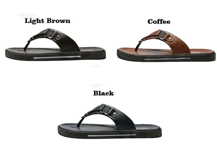 New Arrival Leather Men Beach Slippers Fashion Flip Flops With Soft Sole Trendy Breathable Men Beach Summer Shoes (1)