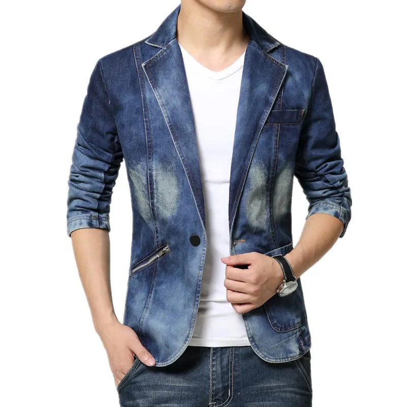 

2018 New Arrival Brand Cool Mens Blazer Jacket Trendy Jeans Suits Single Button Casual Men Slim Fit Denim Suit Jackets 4xl