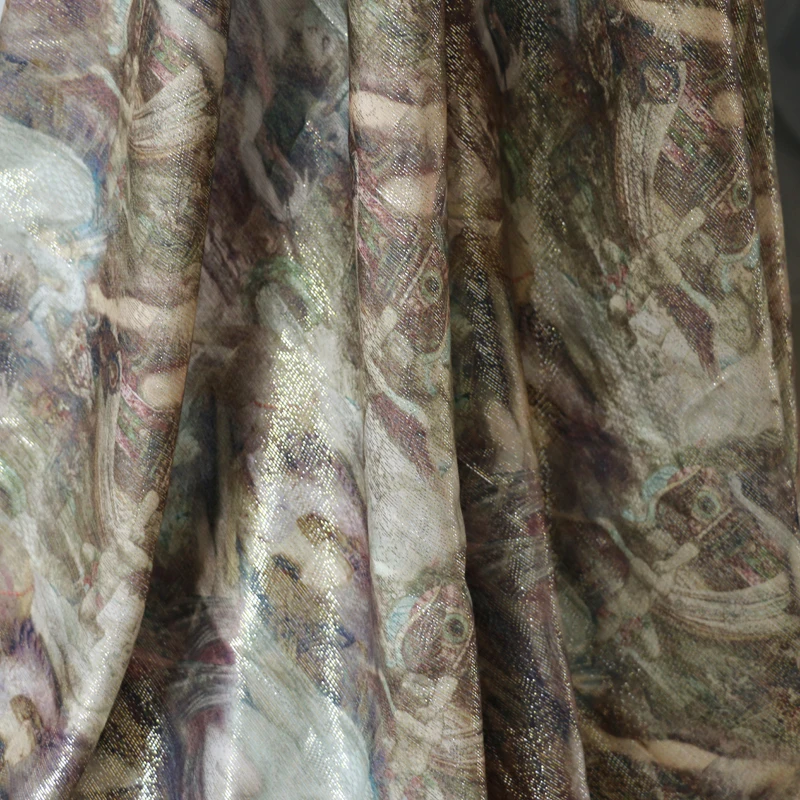 

Gold Silver Brocade Silk Fabric Evening Dress Material Print 100cm*140cm