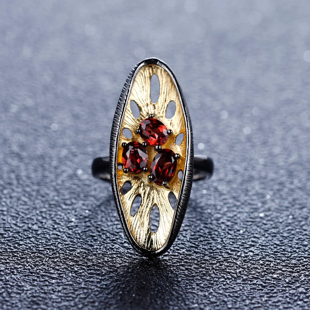 GEM'S балетное 925 пробы Серебряное кольцо с камнями 1.54Ct натуральный красный гранат ручной работы лимонный палец кольца для женщин